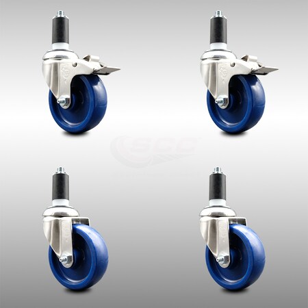 Service Caster 4 Inch 316SS Solid Poly Swivel 1-1/4 Inch Expanding Stem Caster Lock Brake, 2PK SCC-SS316TTLEX20S414-SPUS-2-S-2-114
